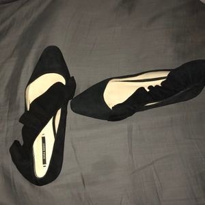 Zara black ruffle flats done in suede sz 8